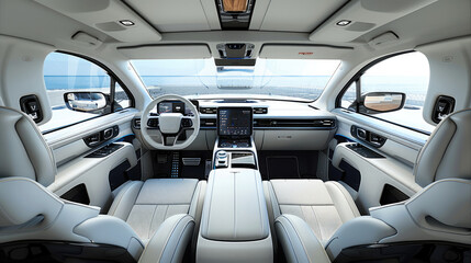 Fototapeta premium Car Cockpit Creating a Mobile Home Minimalist Style. Generative AI.