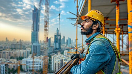 Construction Worker Looking Out at the Cityscape