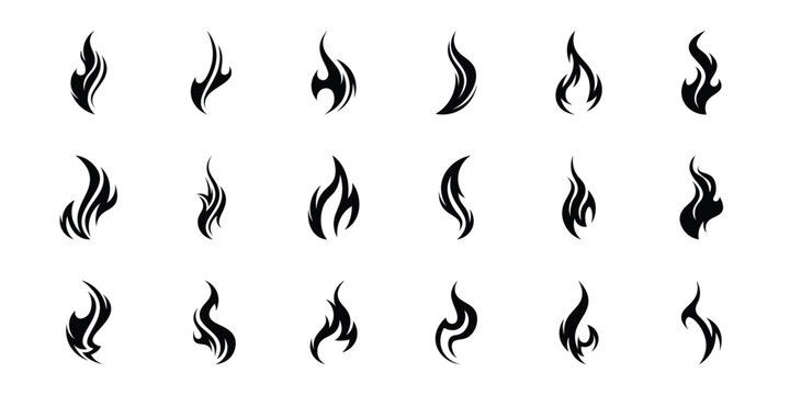 Silhouette Fire flames. Old school tattoo neo-tribal style or silhouette flame for cars. set vector icons. Fire sign. Fire flame icon isolated on white background. Vector illustration