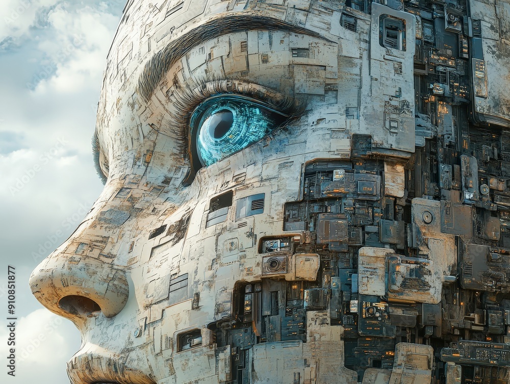 Poster harmonious merge: surreal collaboration of human and machine elements in abstract surreal compositio