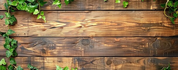 Fototapeta premium Ivy-Covered Rustic Wooden Plank, Natural Wooden Sign with Ivy