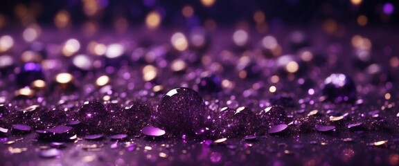 Sparkling Glitter abstract background dark purple saturated color ,de-focused, macro Sequins fall and sparkle, round bokeh.