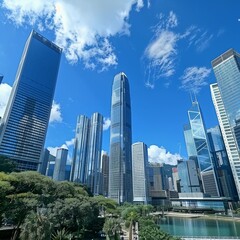 Fototapeta premium High-rise buildings cityscape in metropolis city center . Downtown business district in panoramic view .