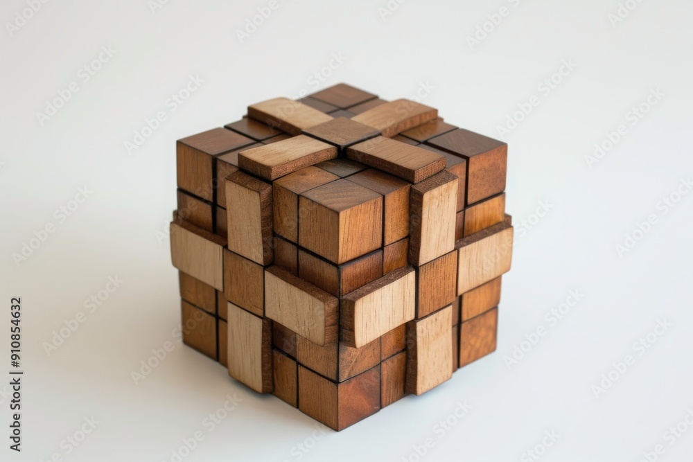 Poster a wooden cube is placed on a plain white surface, creating a simple and minimalistic composition, th