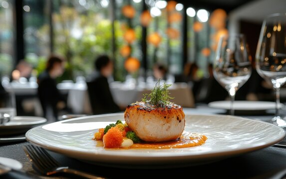 Food critics sampling delicacies in an elegant dining setting., 