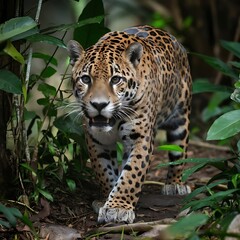 Describe a day in the life of a jaguar as it navigates through the dense jungle. What challenges does it face, and how does it find food