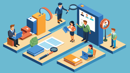 isometric recruitment of business people recruitment vector illustration