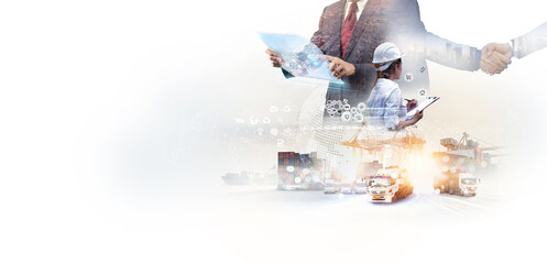 Global business of Container Cargo freight train for Business logistics concept, Air cargo...