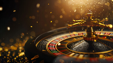 Fototapeta premium Gambling Background with Yellow and Black Roulette
