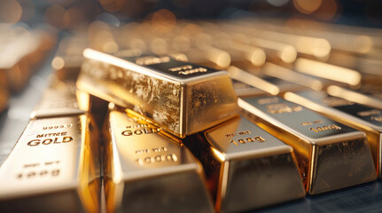 Gold bars with diagram. Generative AI.