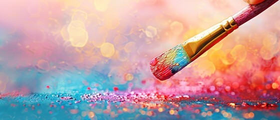 Fototapeta premium A fine artist meticulously painting a canvas with a paintbrush, capturing intricate details of a vibrant, abstract design, hyperrealistic, studio setting, warm lighting, highresolution 8K , high-resol