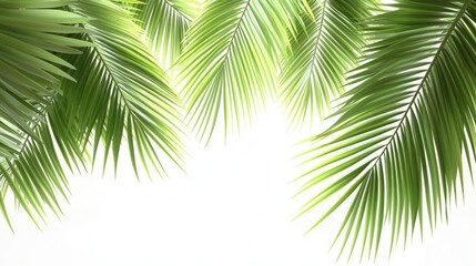 Tropical palm leaves in vibrant green on a white background