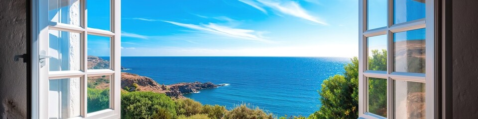 open window to the view of greek ocean © sam richter
