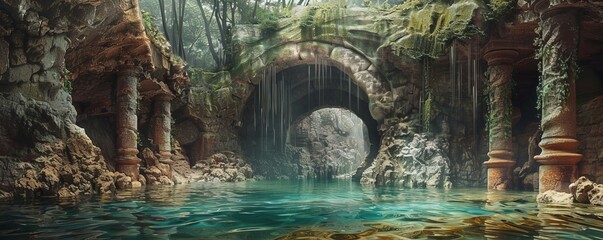 Obraz premium Mythical Medusa's Grotto, 4K hyperrealistic photo