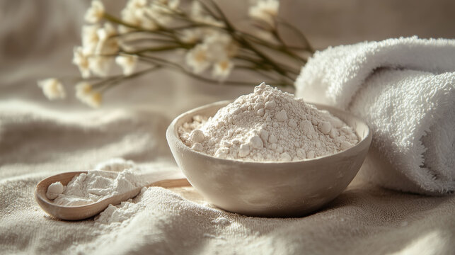 Spa Arrangement Highlighting Kaolin Clay for Professional Facial and Skin Therapy