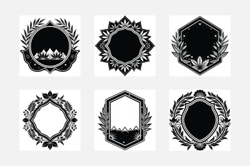Vintage sticker label set silhouette white background artwork vintage frames element
