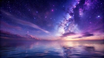 Fototapeta premium Ethereal Purple Ocean: A Sale Under the Starry Sky Generative AI