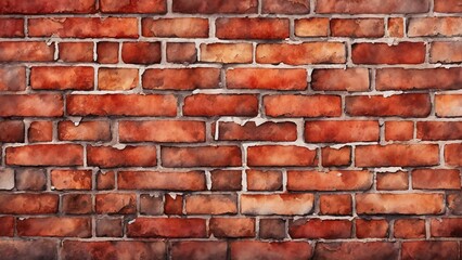 Obraz premium A watercolor close-up of an aged brick wall, visible mortar lines and weathered