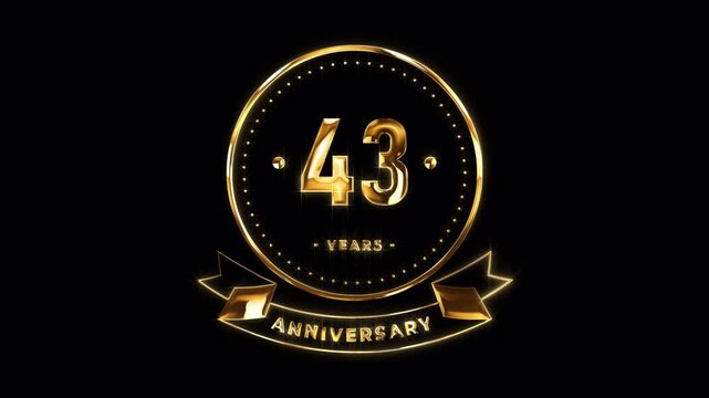 43rd Anniversary Celebration. Happy 43 Years Anniversary Animation in Gold Color on the Transparent Background, Alpha Channel. Great for greetings, celebrations, events, and gifts.