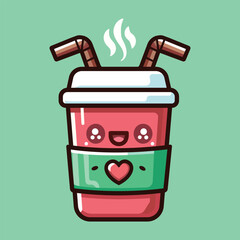 Christmas kawaii hot drink cup flat icon