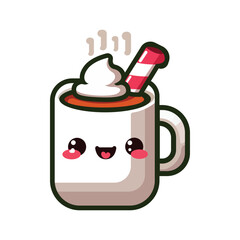 Christmas kawaii hot drink cup flat icon