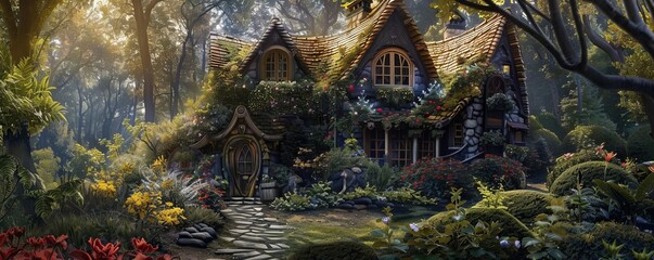 Obraz premium Fairytale Dreams: Whimsical Cottage, 4K hyperrealistic photo