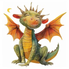 Obraz premium Smiling Friendly Dragon with Detailed Scales and Orange Wings