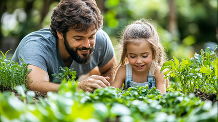 Happy Family Bonding While Gardening Together in Their Backyard