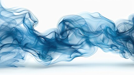 Obraz premium Wisps of blue smoke, isolated on a white background, detailed and realistic. Generative AI.