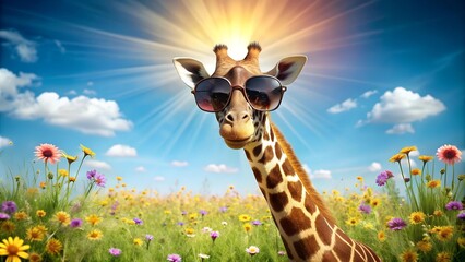 Groovy Giraffe in a Sun-drenched Meadow  Generative AI