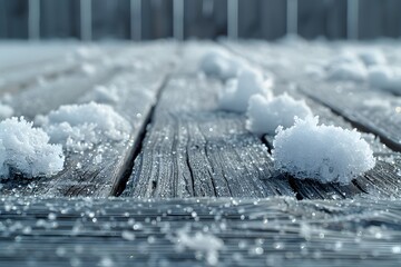 Wintertime Frost and Snow on a Wooden Boardwalk - Scenic Nature Photography for Seasonal Design and Prints