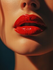 Obraz premium Woman's Lips with Red Lipstick