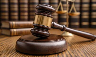 Obraz premium udge gavel with Justice lawyers having team meeting at law firm background. Concepts of Law and Legal services