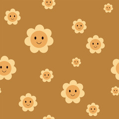 Fototapeta premium Flower seamless pattern in flat style. Retro flower pattern. Floral digital paper. Hand drawn vector pattern