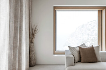 Elegant apartment interiors in earthy, neutral tones minimal decor and natural lighting. Real Estate luxury interior design composition with ample copyspace.