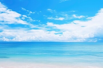Panorama of clear sky background for summer vacation concept at ocean and summer sea water with sunlight of beautiful cloudy sky with generative ai