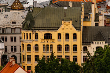 Early summer vacation in Riga, Latvia. Beautiful architecture, panoramic view