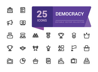 Set of Democracy and Human Rights line icon. Related to tolerance, activism, freedom. Minimalist thin linear web ui icon set. Simple editable vector stroke illustration.
