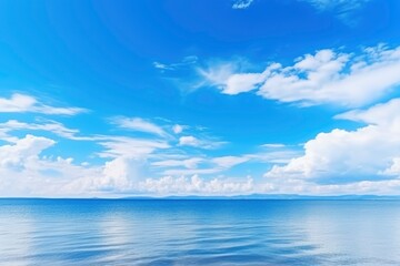 Fototapeta premium Panorama of clear sky background for summer vacation concept at ocean and summer sea water with sunlight of beautiful cloudy sky with generative ai