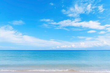 Fototapeta premium Panorama of clear sky background for summer vacation concept at ocean and summer sea water with sunlight of beautiful cloudy sky with generative ai