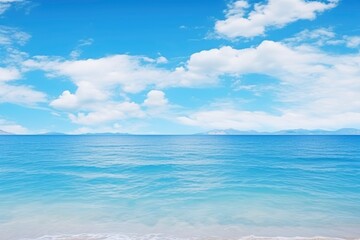 Fototapeta premium Panorama of clear sky background for summer vacation concept at ocean and summer sea water with sunlight of beautiful cloudy sky with generative ai