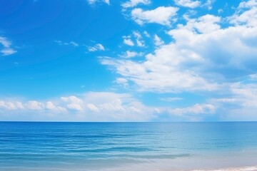 Fototapeta premium Panorama of clear sky background for summer vacation concept at ocean and summer sea water with sunlight of beautiful cloudy sky with generative ai