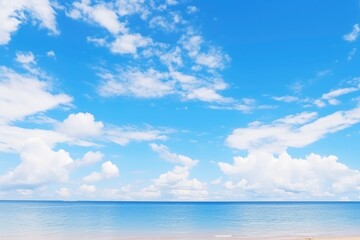 Fototapeta premium Panorama of clear sky background for summer vacation concept at ocean and summer sea water with sunlight of beautiful cloudy sky with generative ai