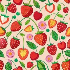 Seamless pattern of strawberries and cherries, celebrating summer's bounty