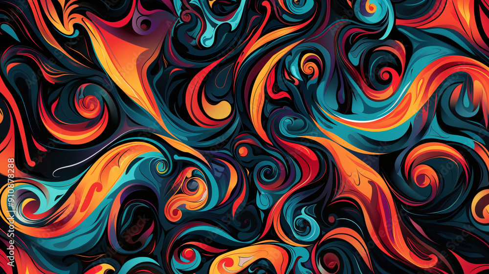 Poster vibrant and dynamic swirls on dark backdrop, creating mesmerizing visual impact
