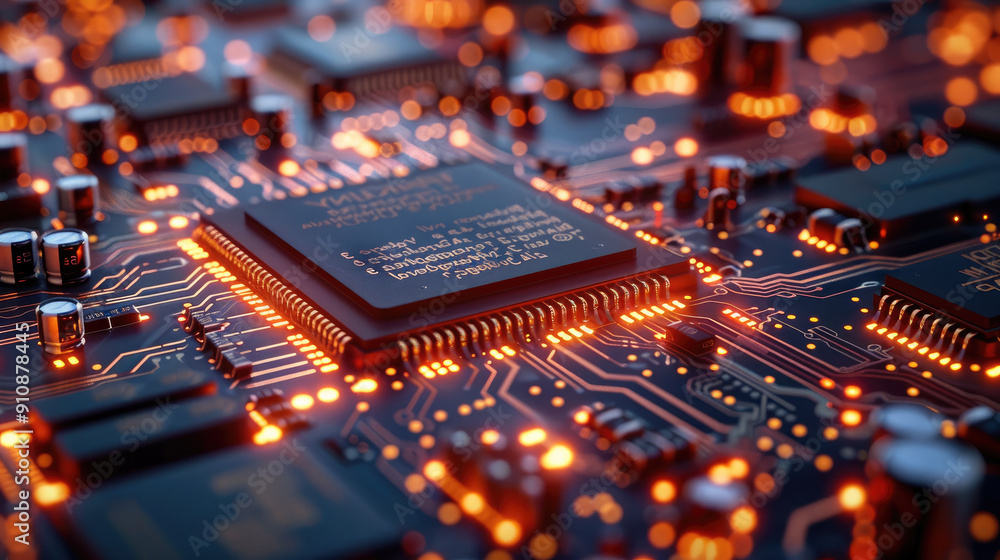 Poster pcb layout with vibrant led lighting, emphasizing the beauty and complexity of electronic circuit de