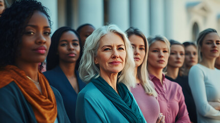 Fototapeta premium Empowered Women Standing Proud in Front of Courthouse or White House - High Quality Magazine Image