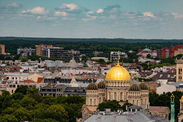 Early summer vacation in Riga, Latvia. Beautiful architecture, panoramic view