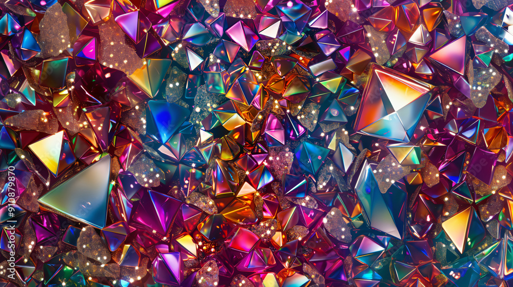 Aufkleber colorful iridescent texture created by shiny metallic triangles on abstract background