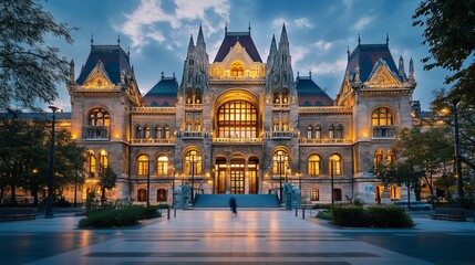 Fototapeta premium Budapest, Hungary: The Ethnographic Museum, formerly the Palace of Justice, designed by Hungarian architect Hauszmann and completed in 1896.